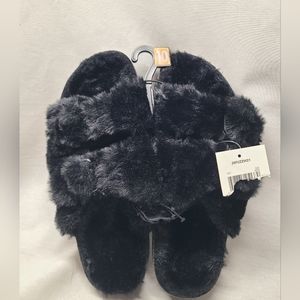 George slip on black faux fur slipper shoes- Size 10 Womens- New with tags